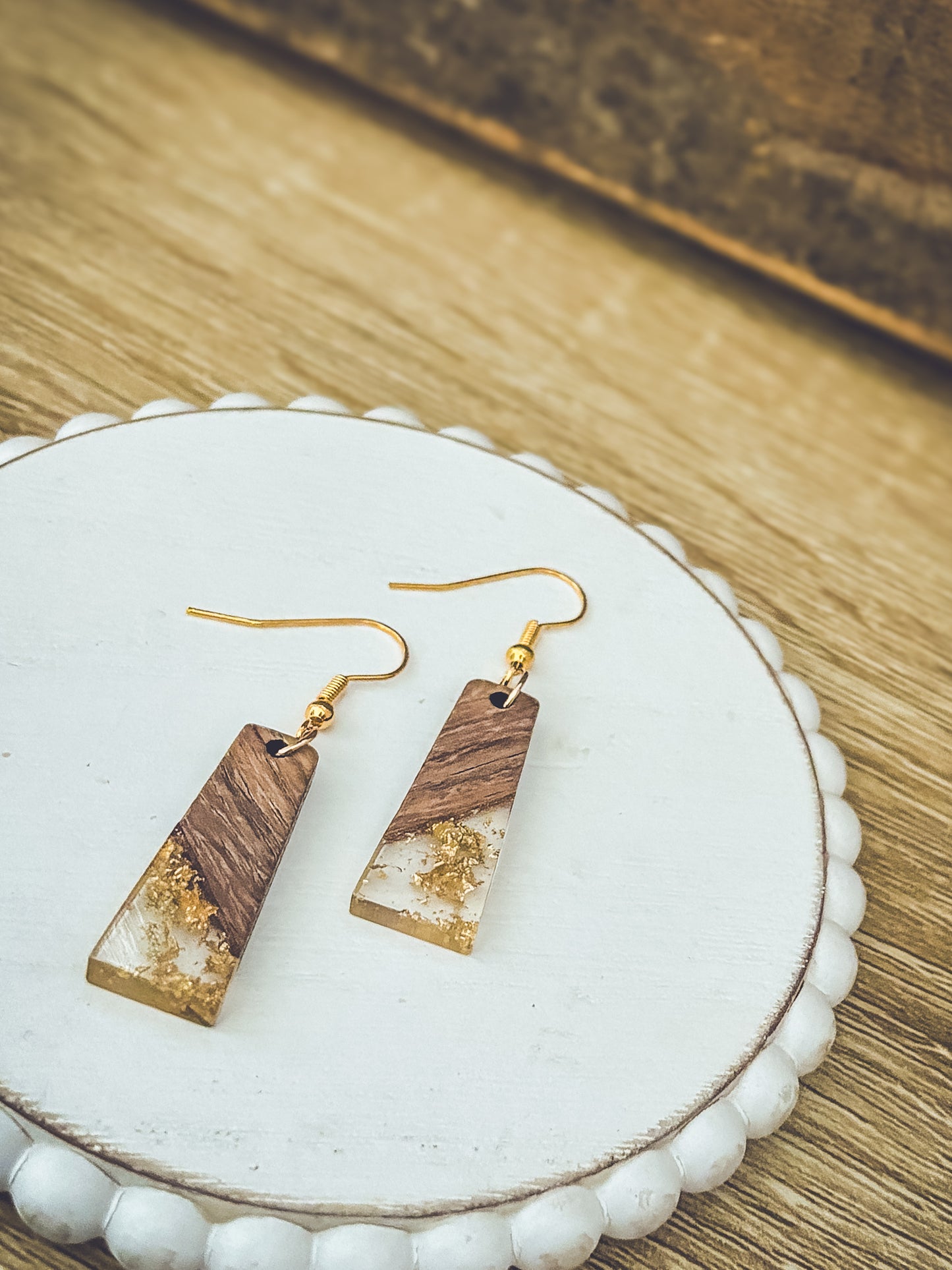 Beautiful Wood and Gold Fleck Resin Earrings