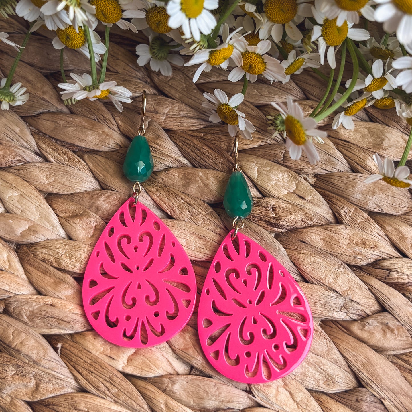 Beautiful Bright Pink and Turquoise Drop Earrings