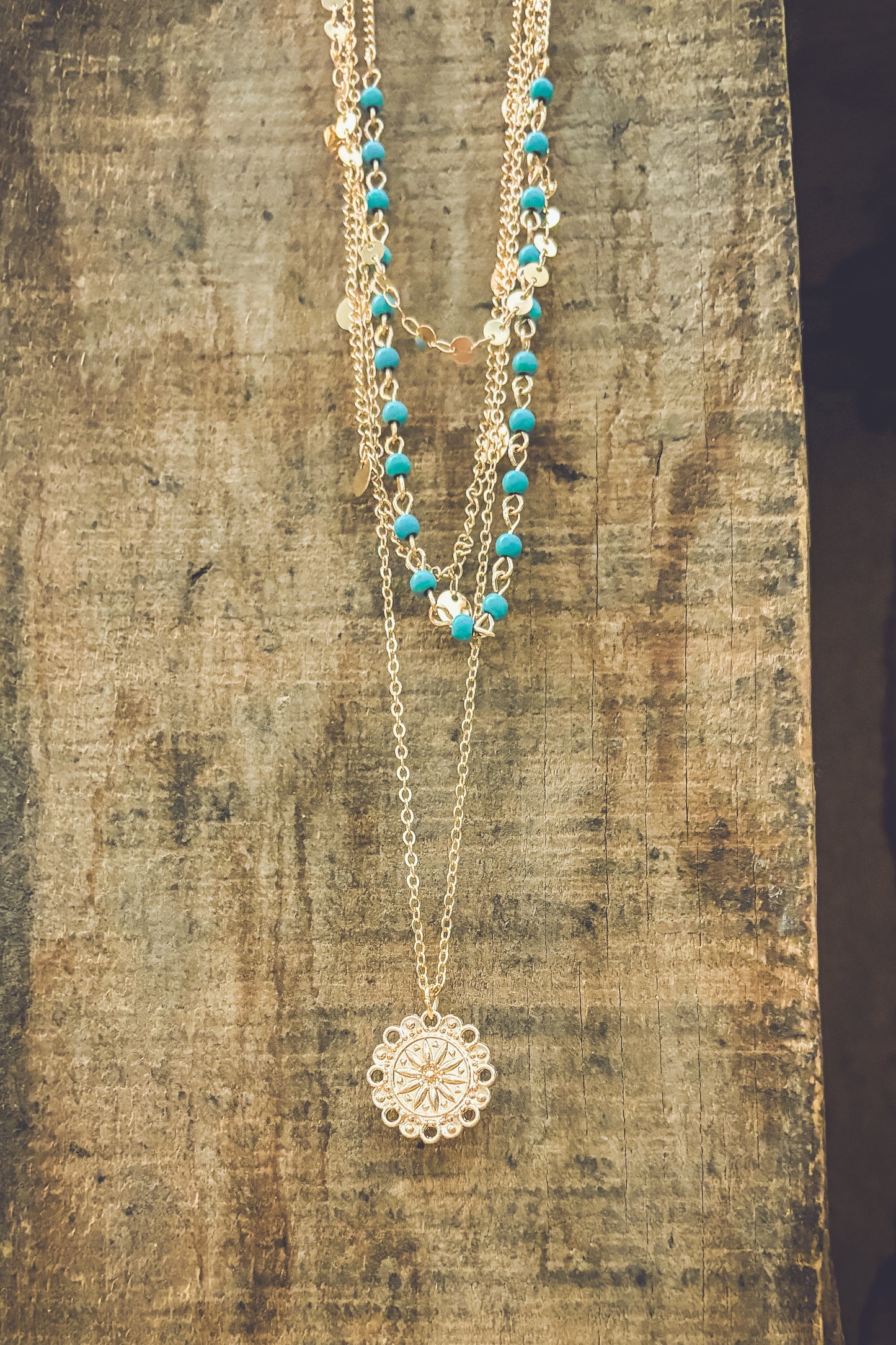 Beautiful Layered Gold and Turquoise Necklace Set