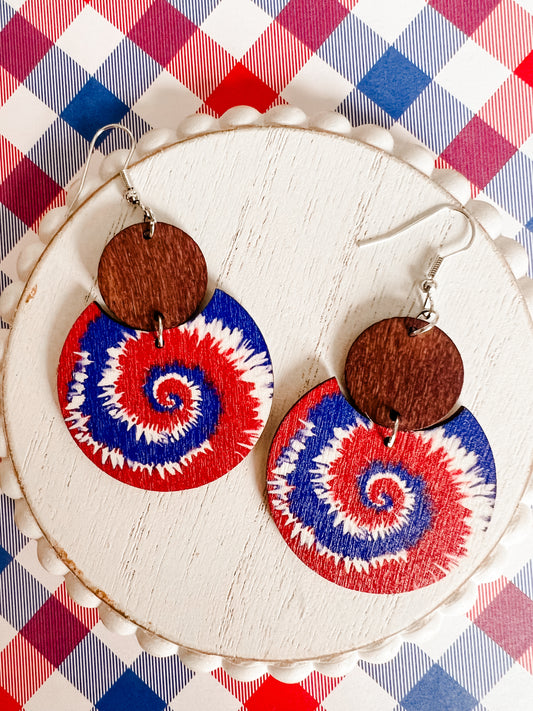 Beautiful Red, White, and Blue Wooden Drop Earrings
