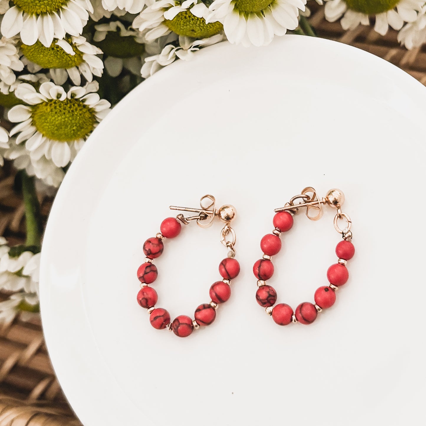 Beautiful Red Huggie Hoops