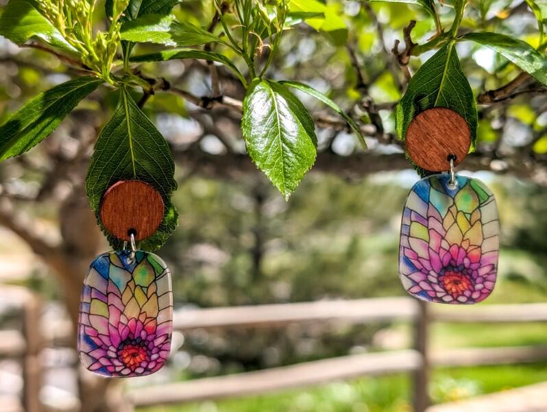 Beautiful Wood and Stained Glass Effect Earrings