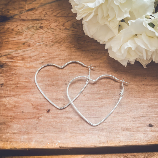 Beautiful Silver Heart Hoop Earrings