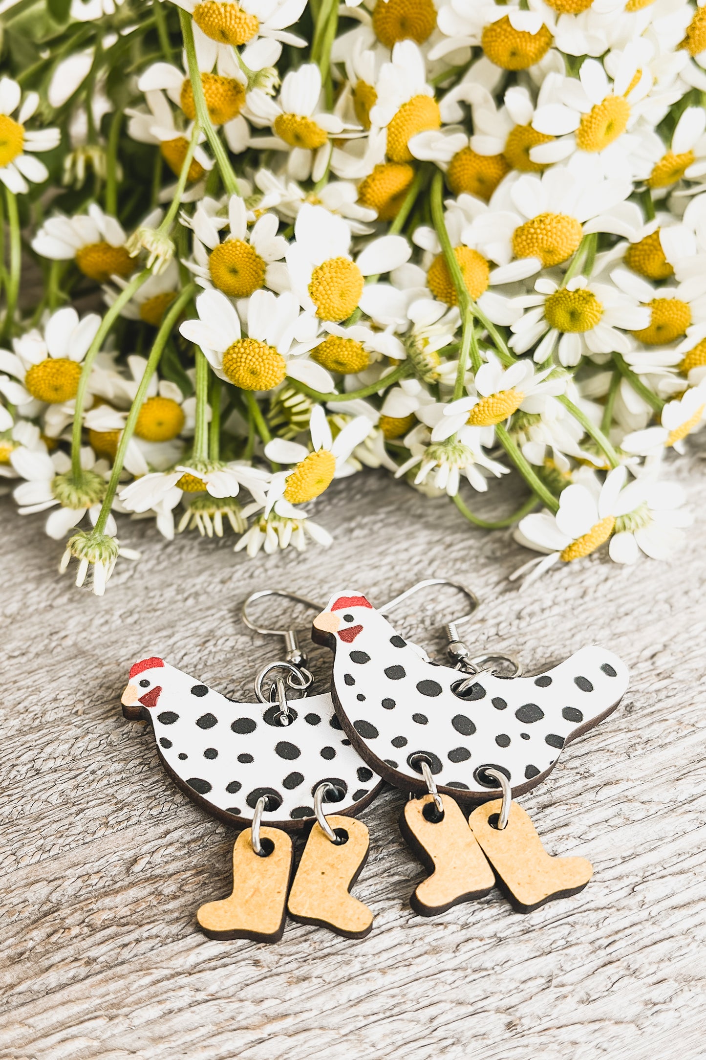 Adorable Wood Chicken Earrings