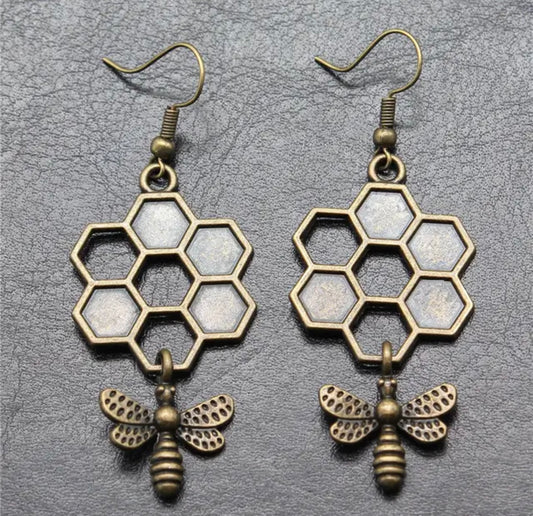 Bronze Honeybee Honeycomb Earrings