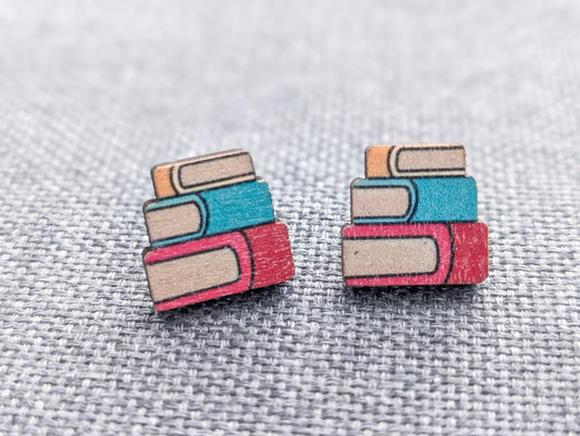 Adorable Book Wood Stud Earrings