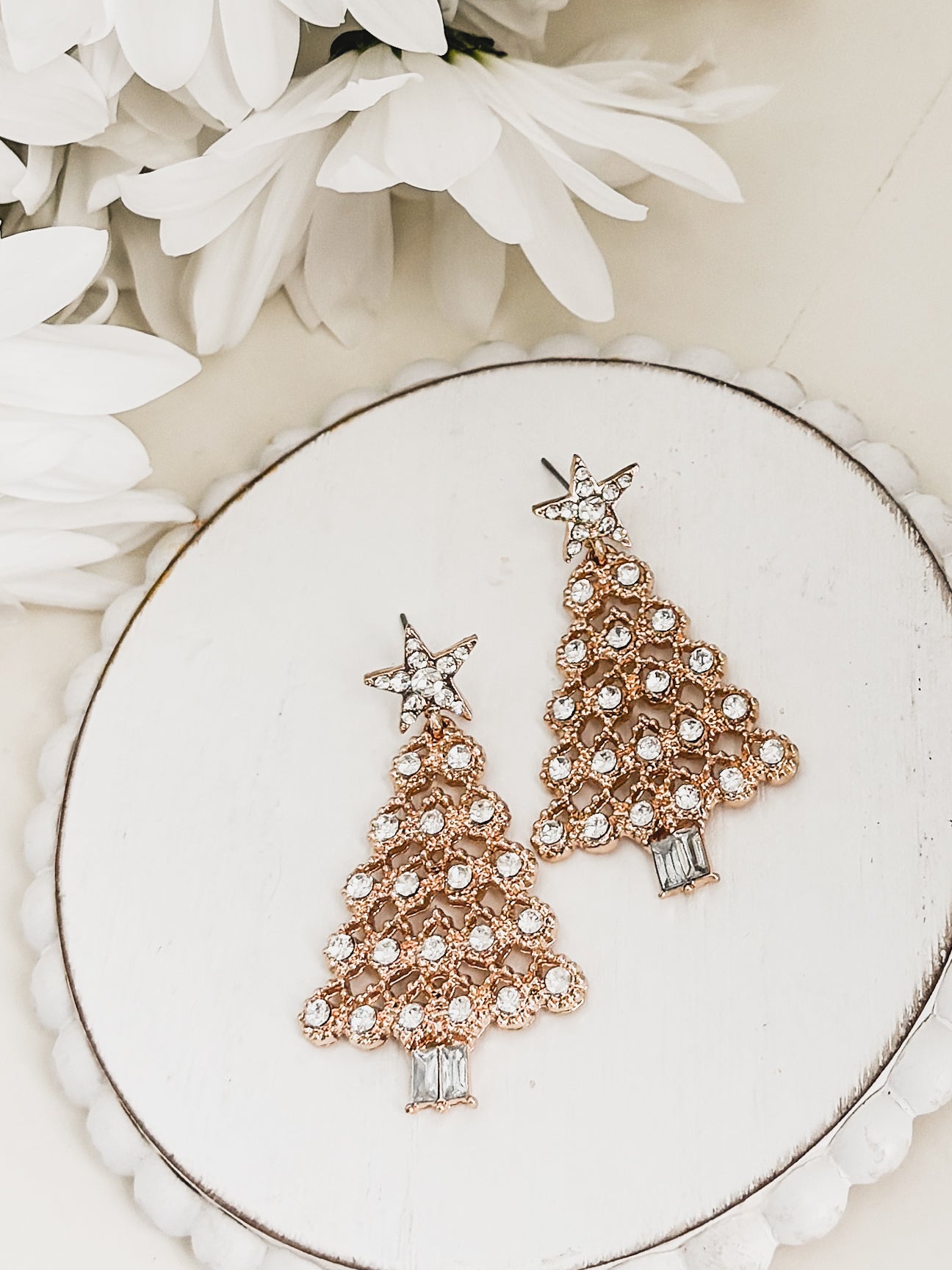 Beautiful Gold and Crystal Christmas Tree Earrings