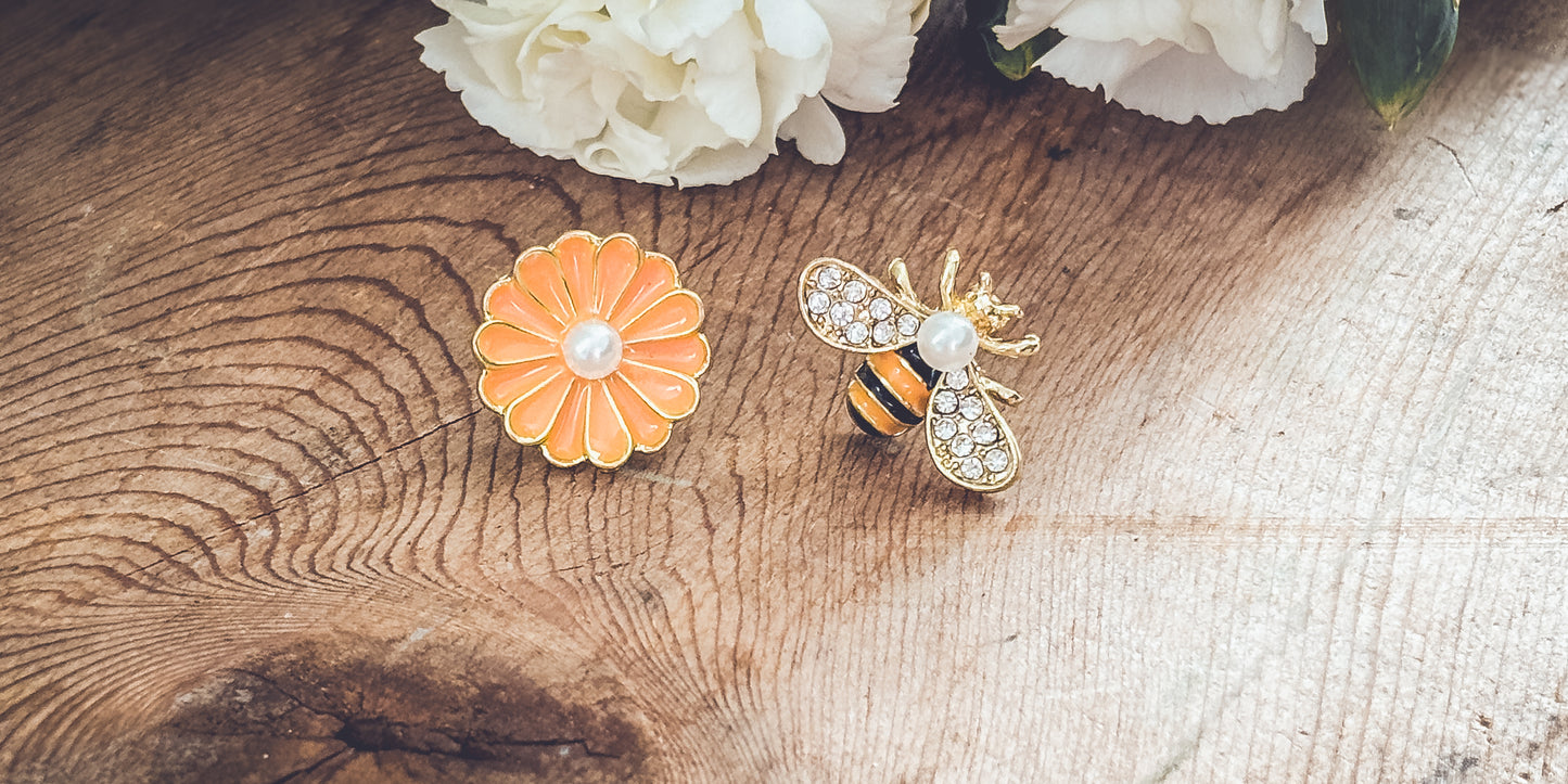 Adorable Bumble Bee and Flower Earrings