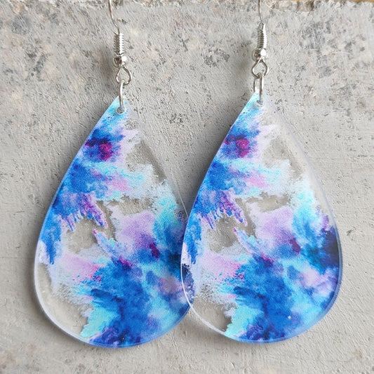 Beautiful Bright Blue and Purple Acrylic Drop Earrings