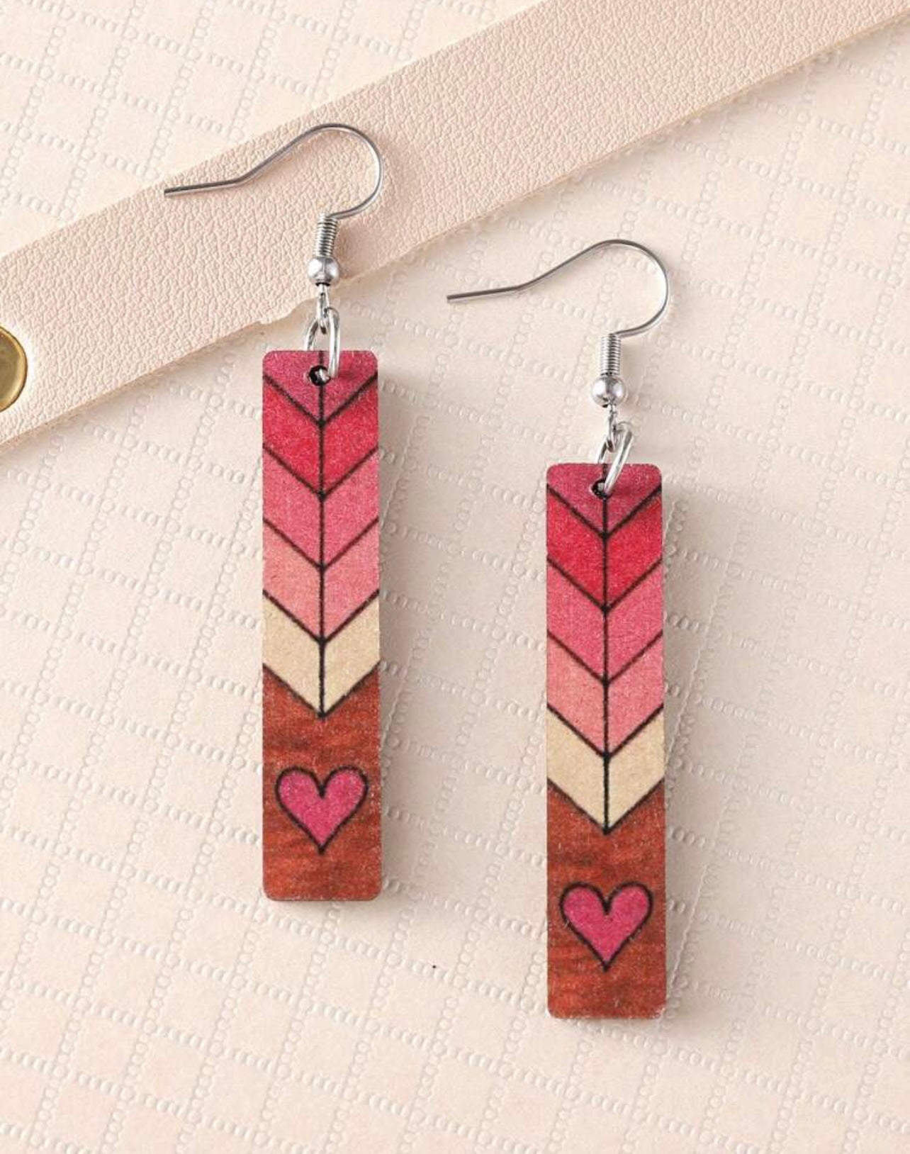 Beautiful Pink Valentine Wood Earrings