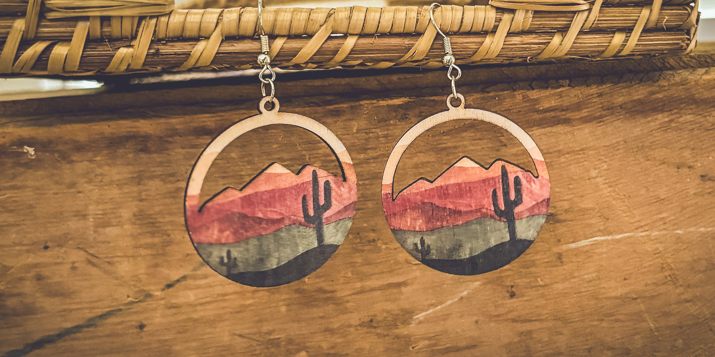 Desert Cactus Wood Earrings