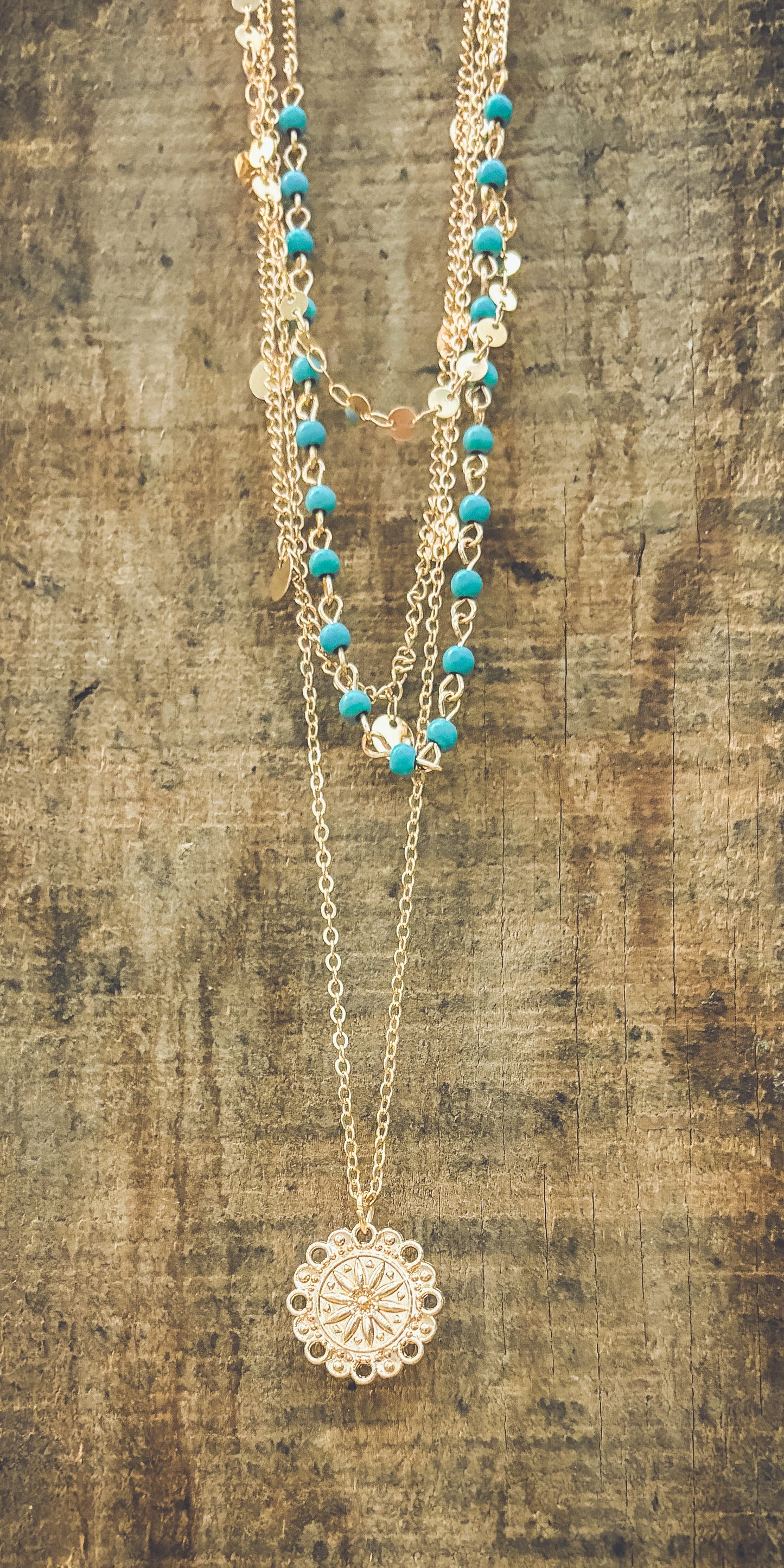 Beautiful Layered Gold and Turquoise Necklace Set