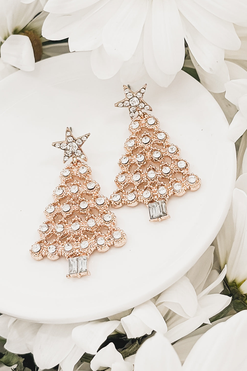 Beautiful Gold and Crystal Christmas Tree Earrings