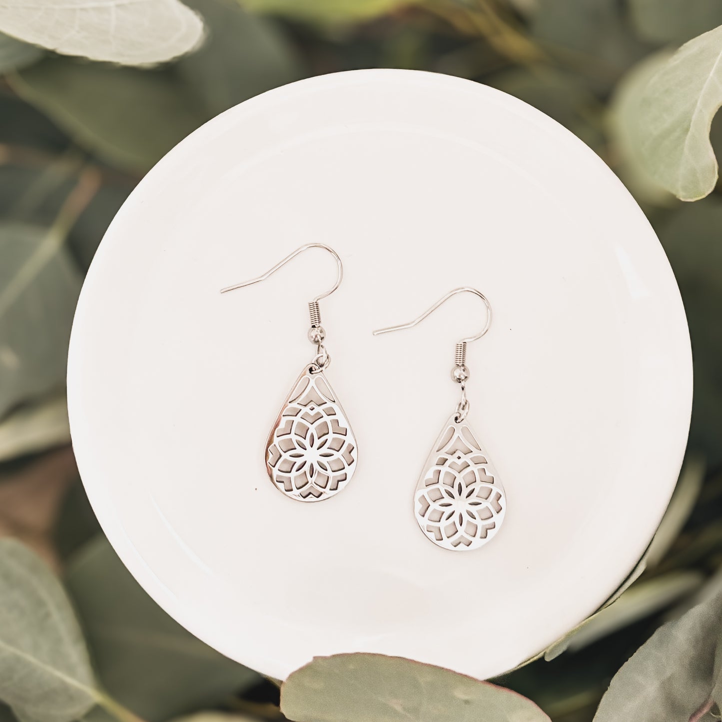 Beautiful Silver Floral Drop Earrings