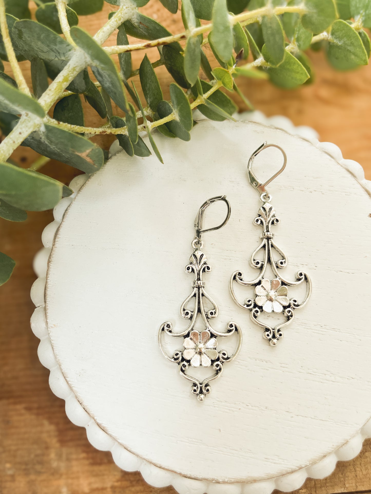 Beautiful Ornate Silver Drop Earrings