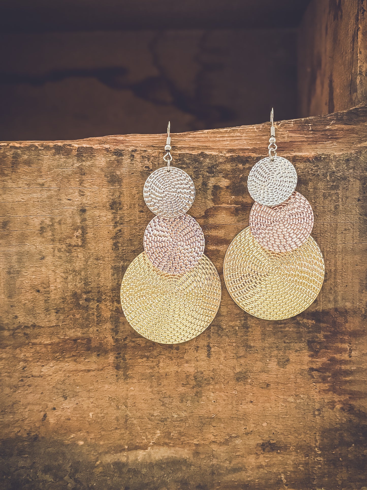 Beautiful Tri Color Disc Drop Earrings