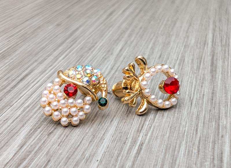 Crystal and Pearl Santa and Reindeer Stud Earrings