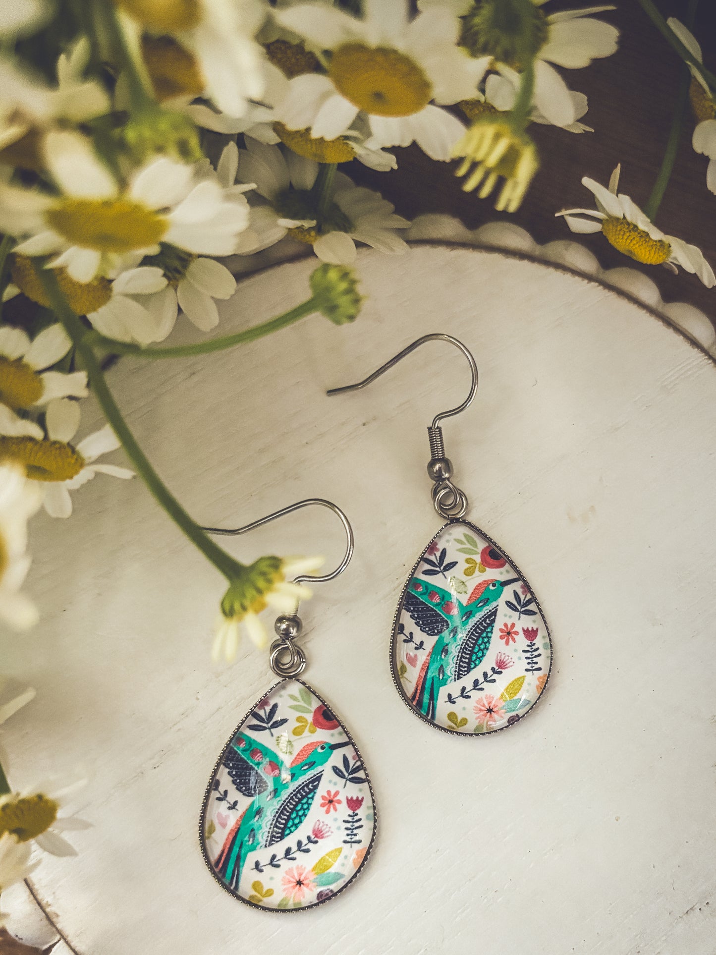 Beautiful Glass Like Folk Bird Earrings