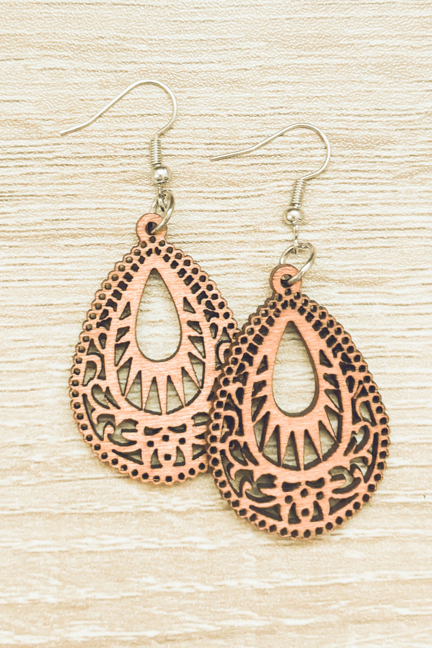 Set of Four Beautiful Carved Wood Earrings