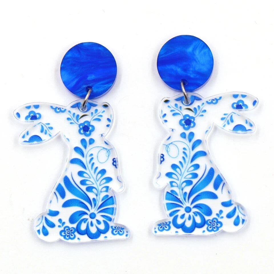 Beautiful Blue Acrylic Bunny Earrings