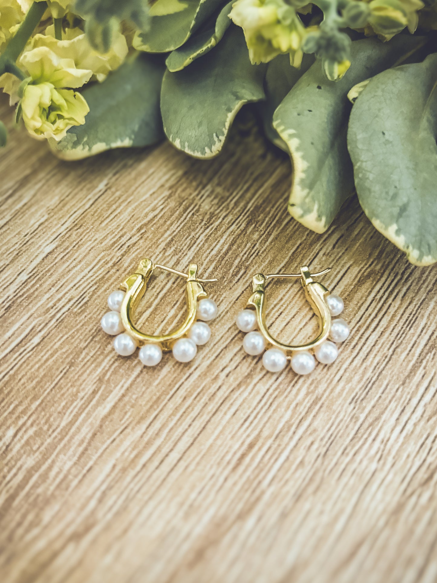 Beautiful Gold Pearl Hoops