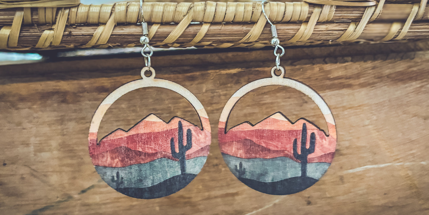 Desert Cactus Wood Earrings