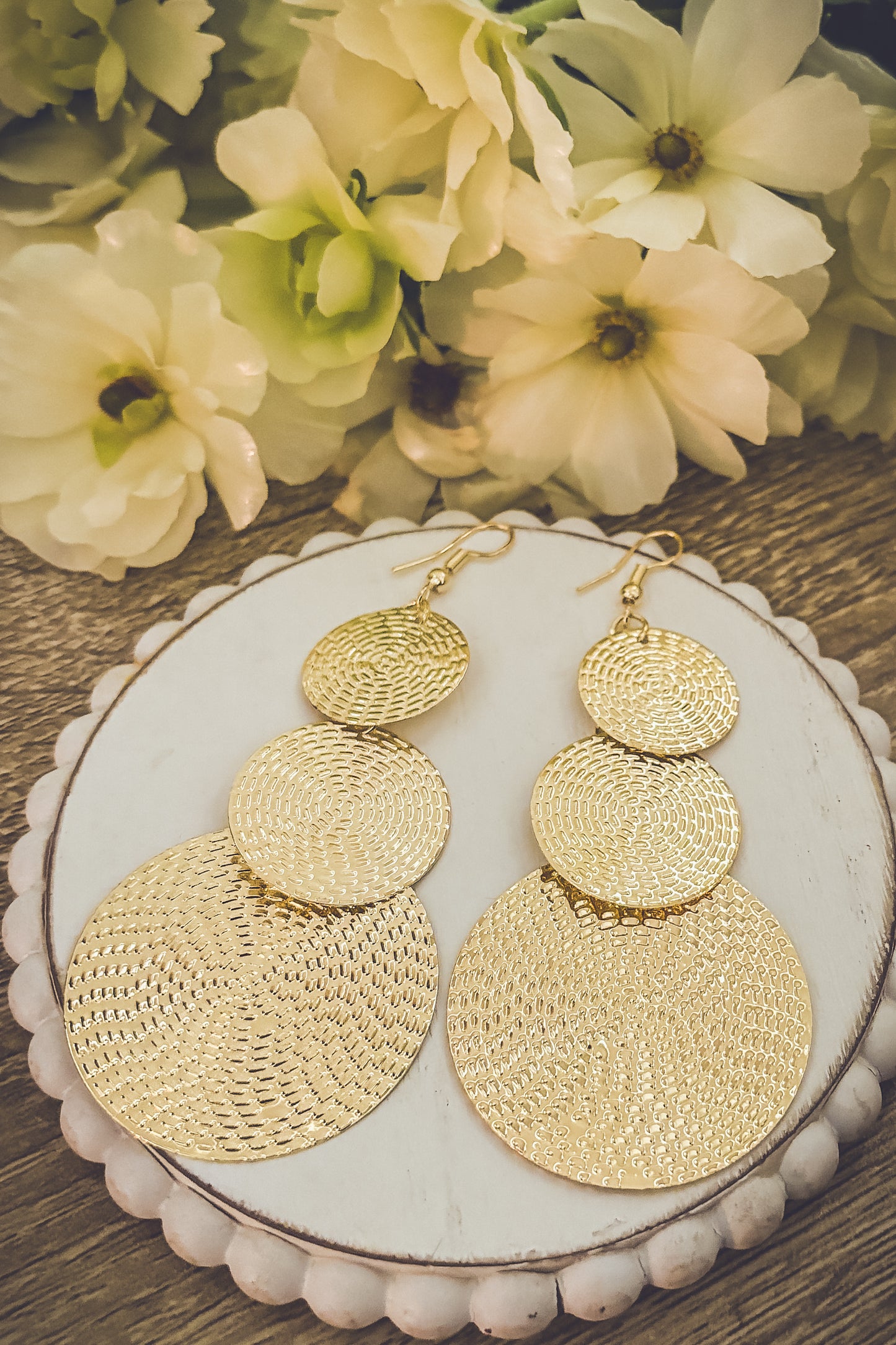 Beautiful Gold Disc Drop Earrings