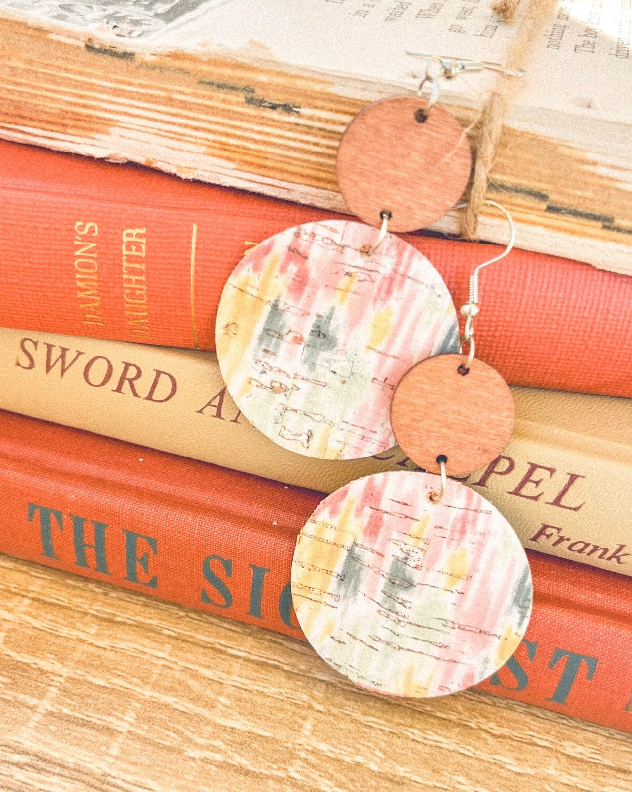 Beautiful Pastel Wood and Cork Earrings