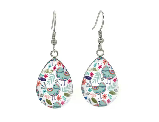 Beautiful Glass Like Folk Bird Earrings