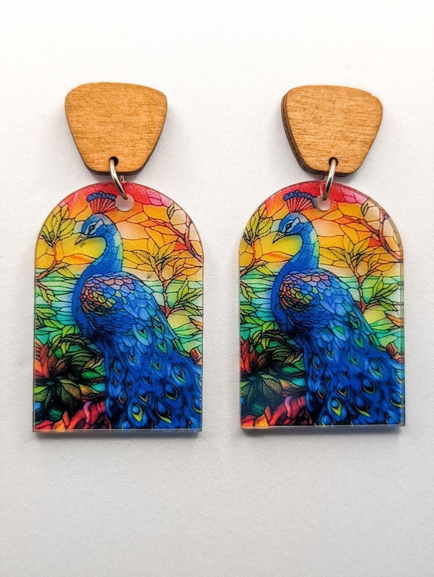 Beautiful Wood and Stained Glass Effect Earrings