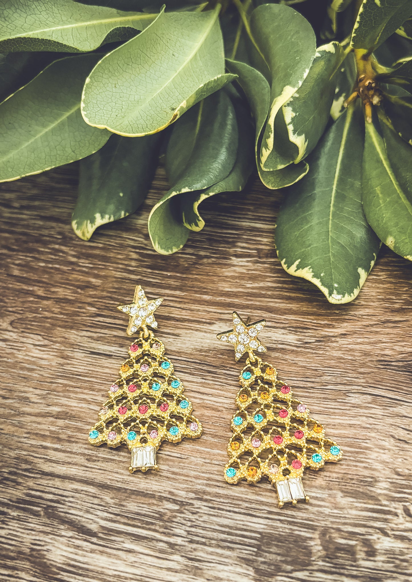 Beautiful Gold and Crystal Christmas Tree Earrings