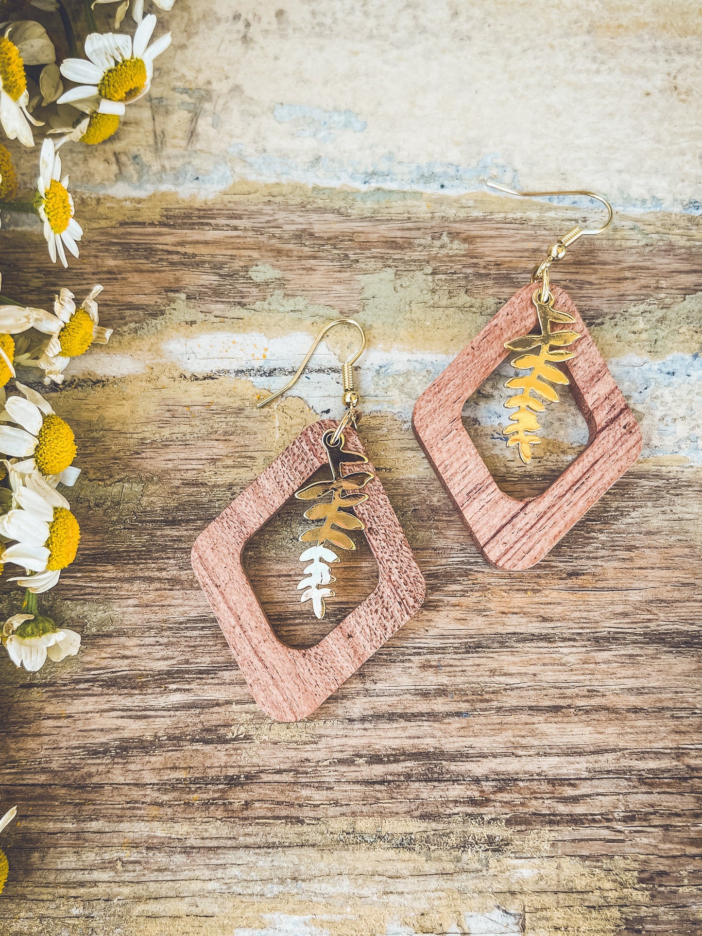 Beautiful Gold Leaf Wood Earrings