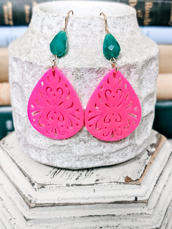 Beautiful Bright Pink and Turquoise Drop Earrings