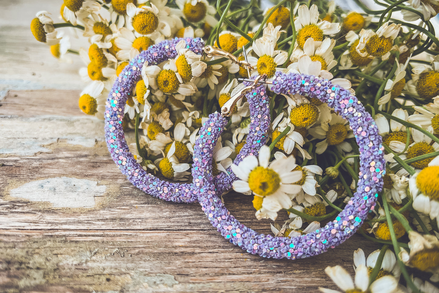 Beautiful Purple Glitter Hoop Earrings