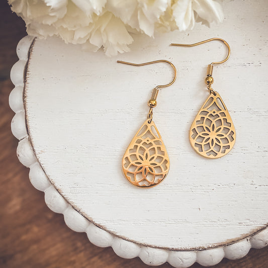 Beautiful Gold Floral Drop Earrings