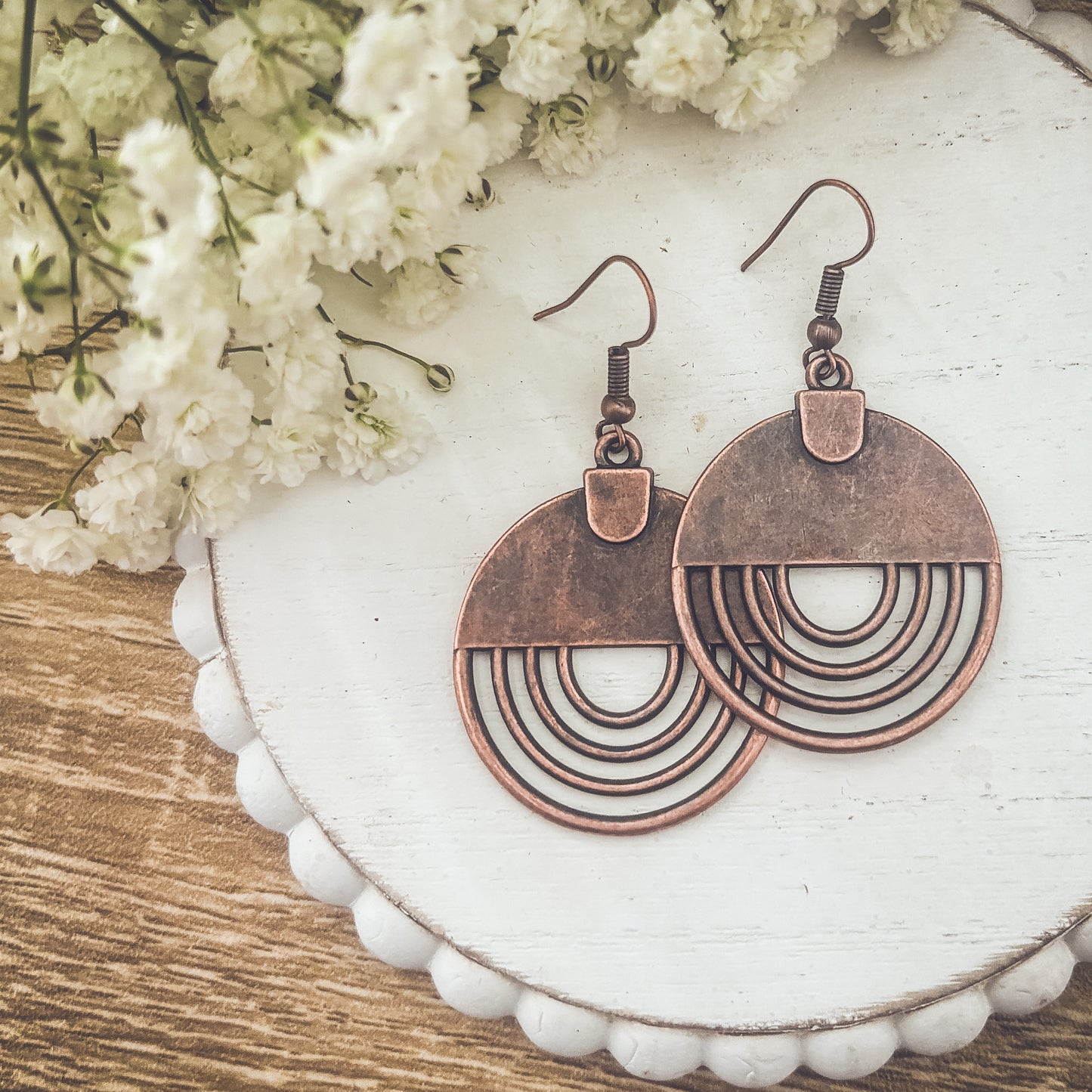 Boho Copper Round Earrings