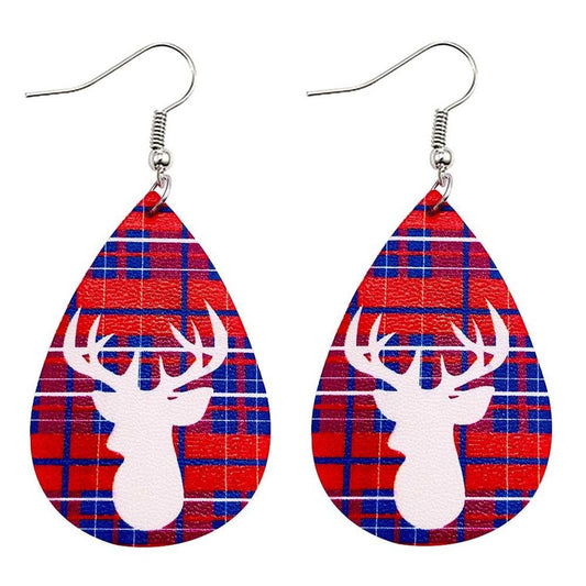 Beautiful Holiday Red Plaid Deer Earrings
