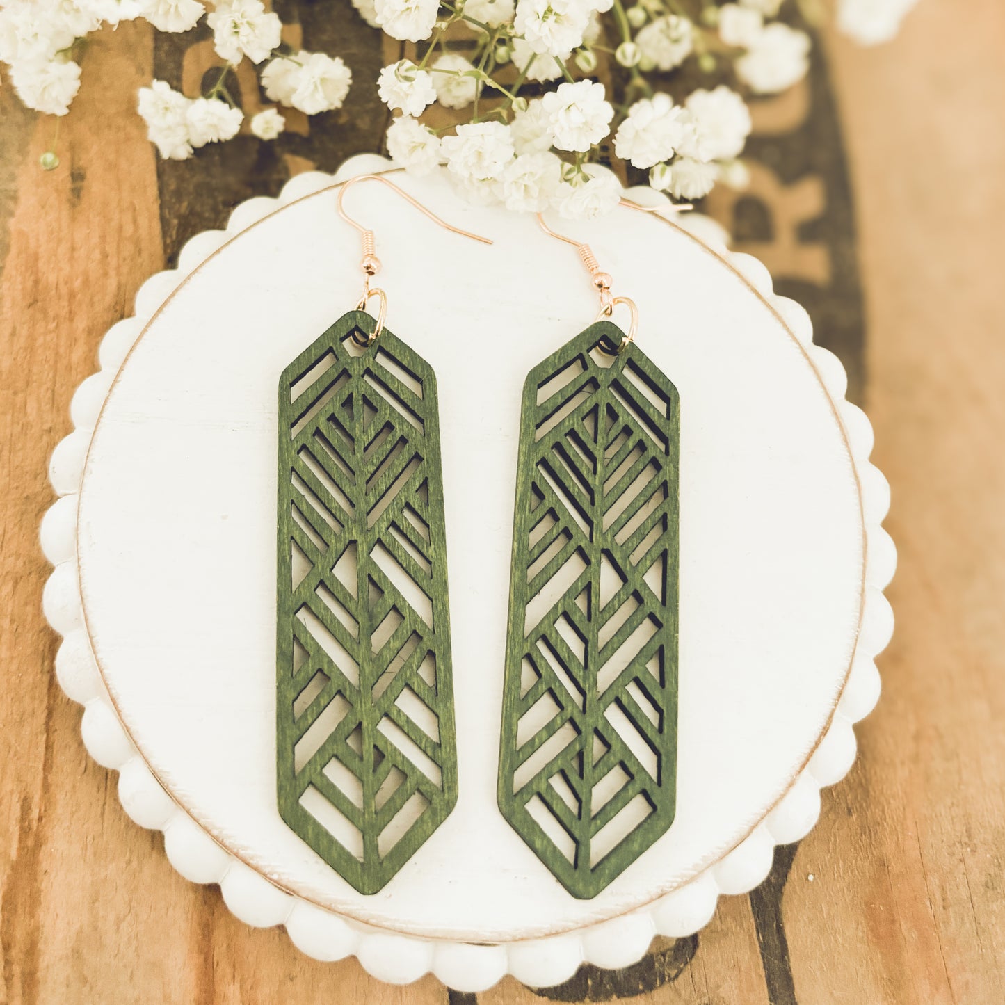 Beautiful Green Wooden Laser Cut Earrings