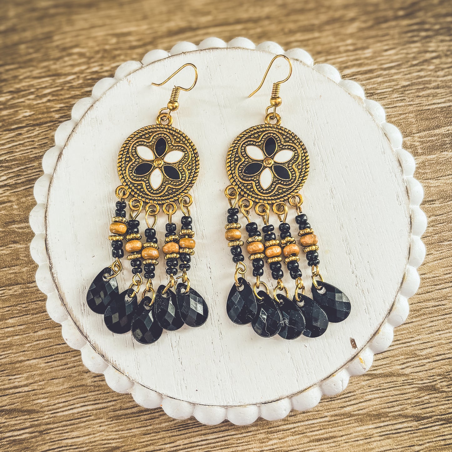 Beautiful Black Boho Chandelier Earrings