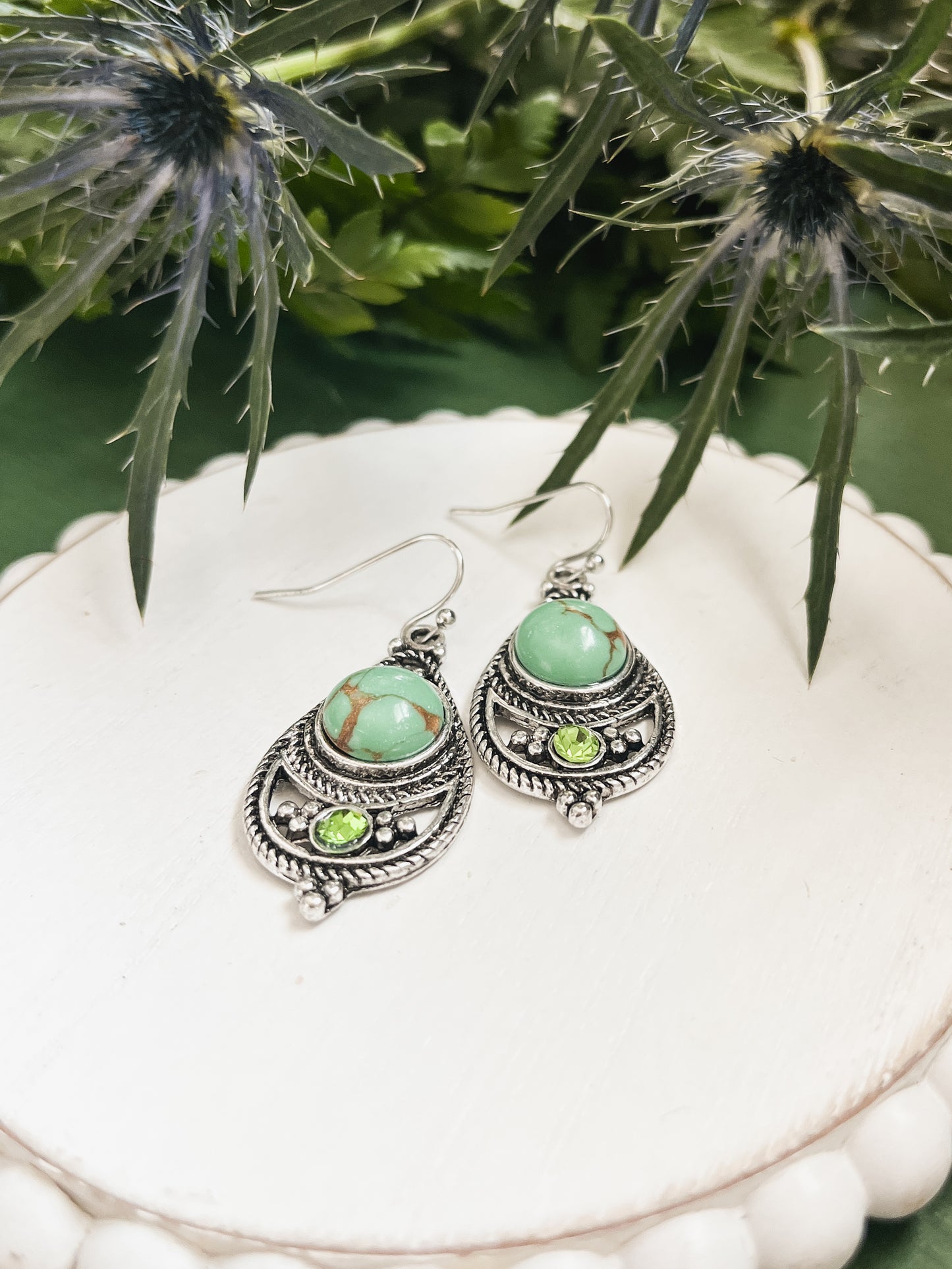 Beautiful Green and Silver Drop Earrings