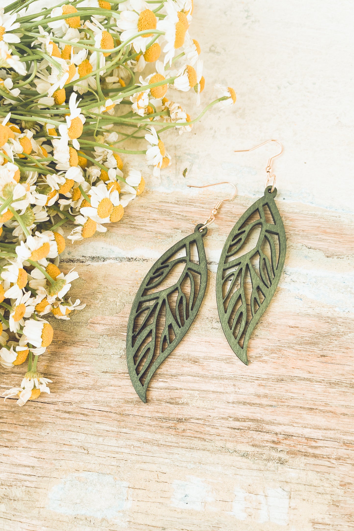 Beautiful Green Wood Leaf Earrings