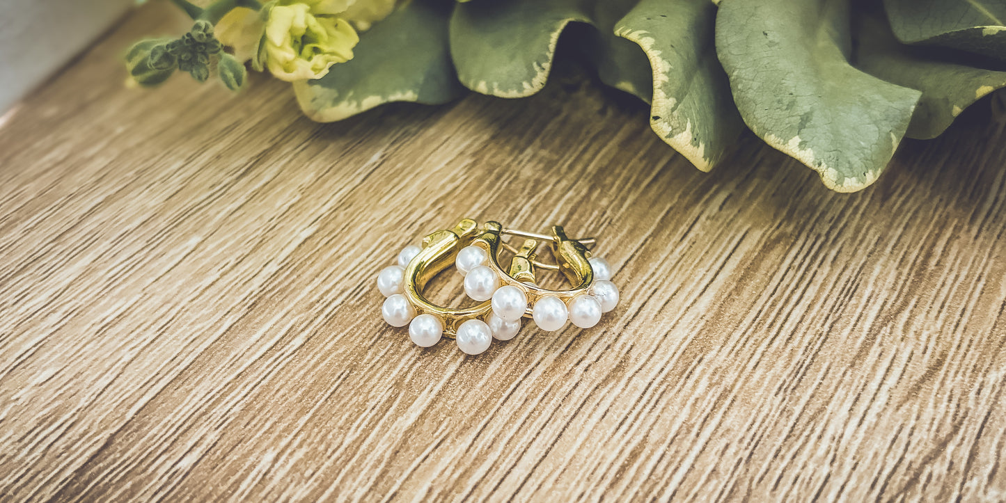 Beautiful Gold Pearl Hoops