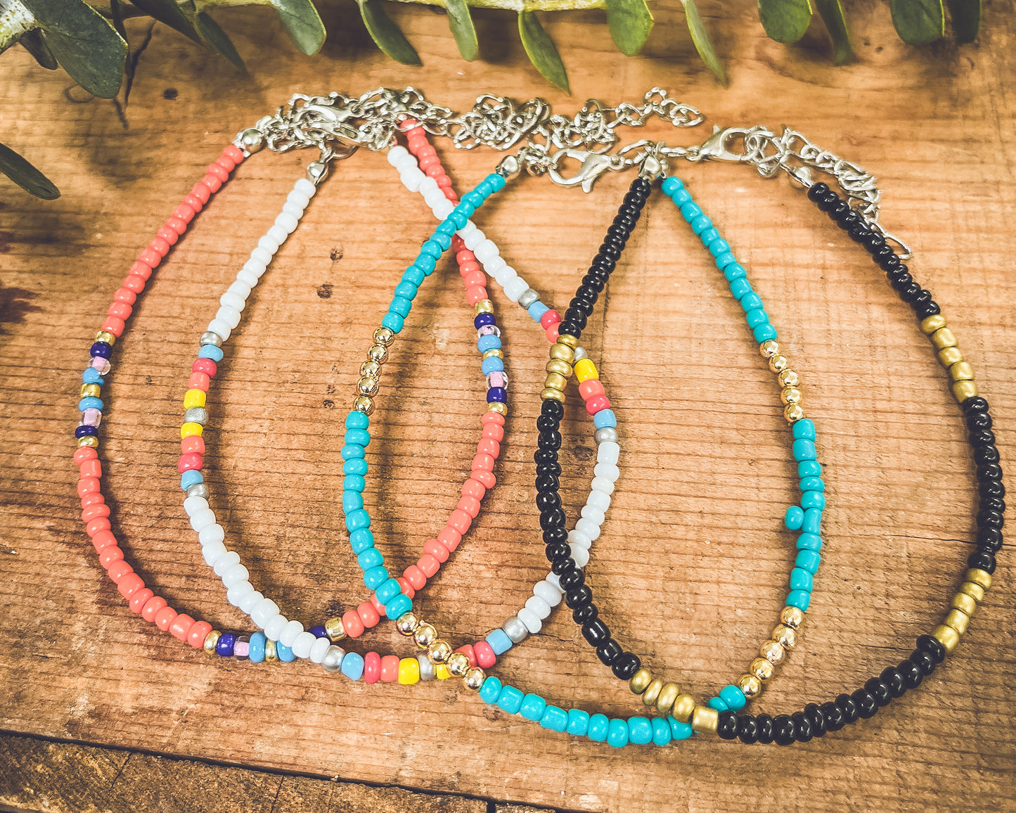 Beautiful Colorful 4 Piece Beaded Anklet Set