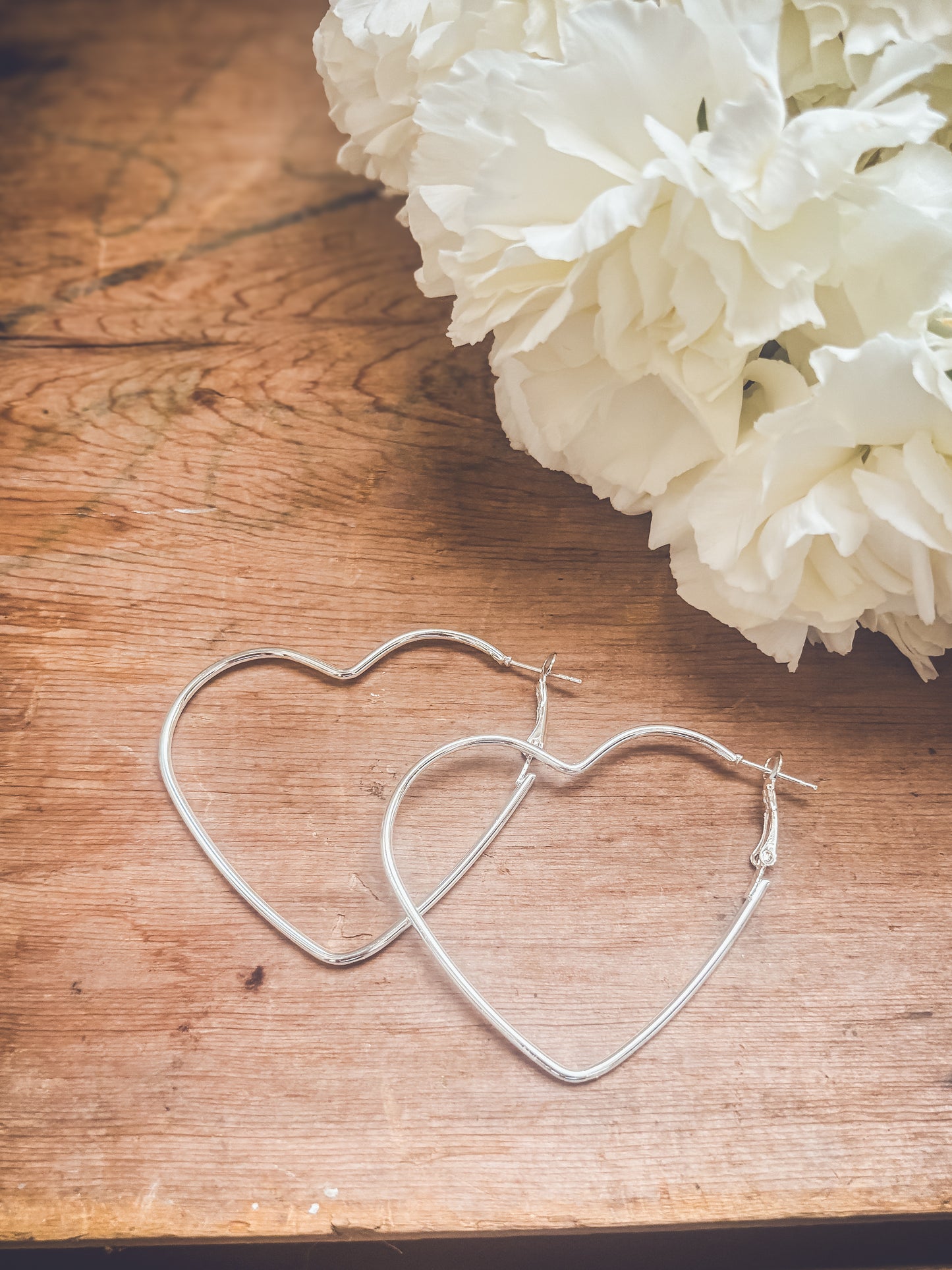 Beautiful Silver Heart Hoop Earrings