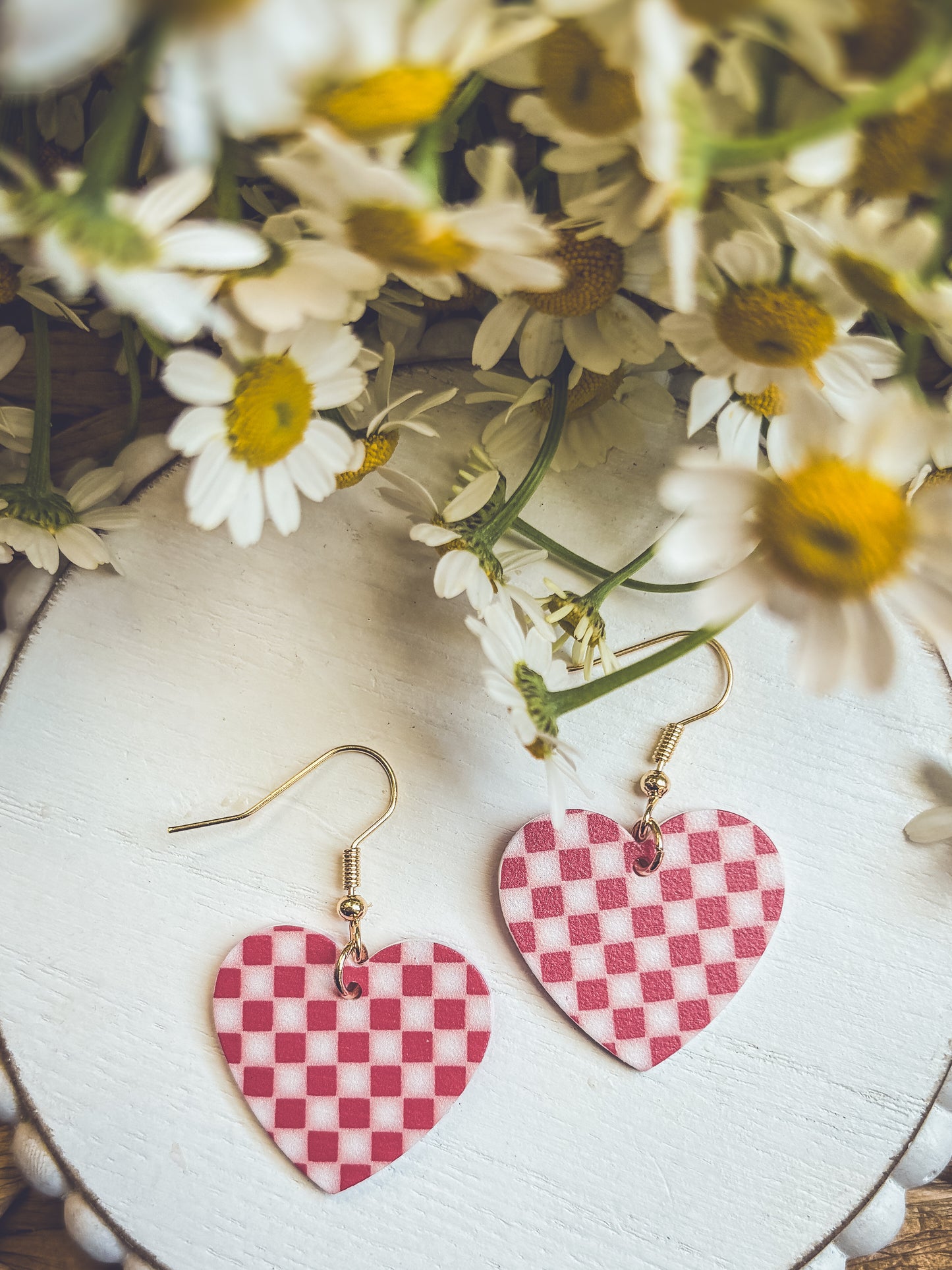 Adorable Red Checkered Heart Earrings