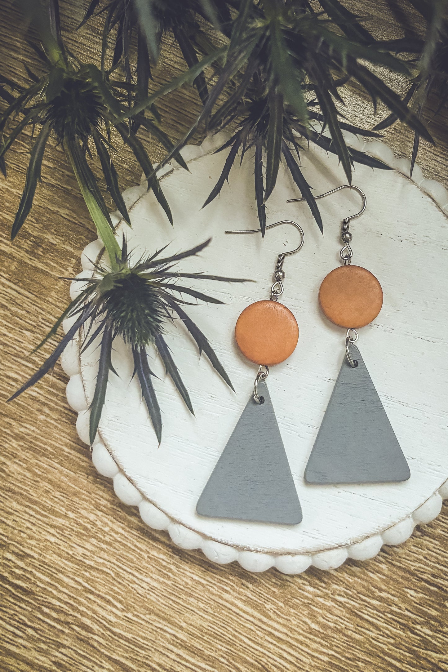 Beautiful Boho Triangle Wooden Drop Earrings