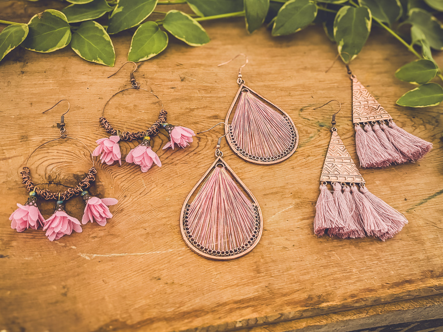 Beautiful Pink Boho Earrings Set