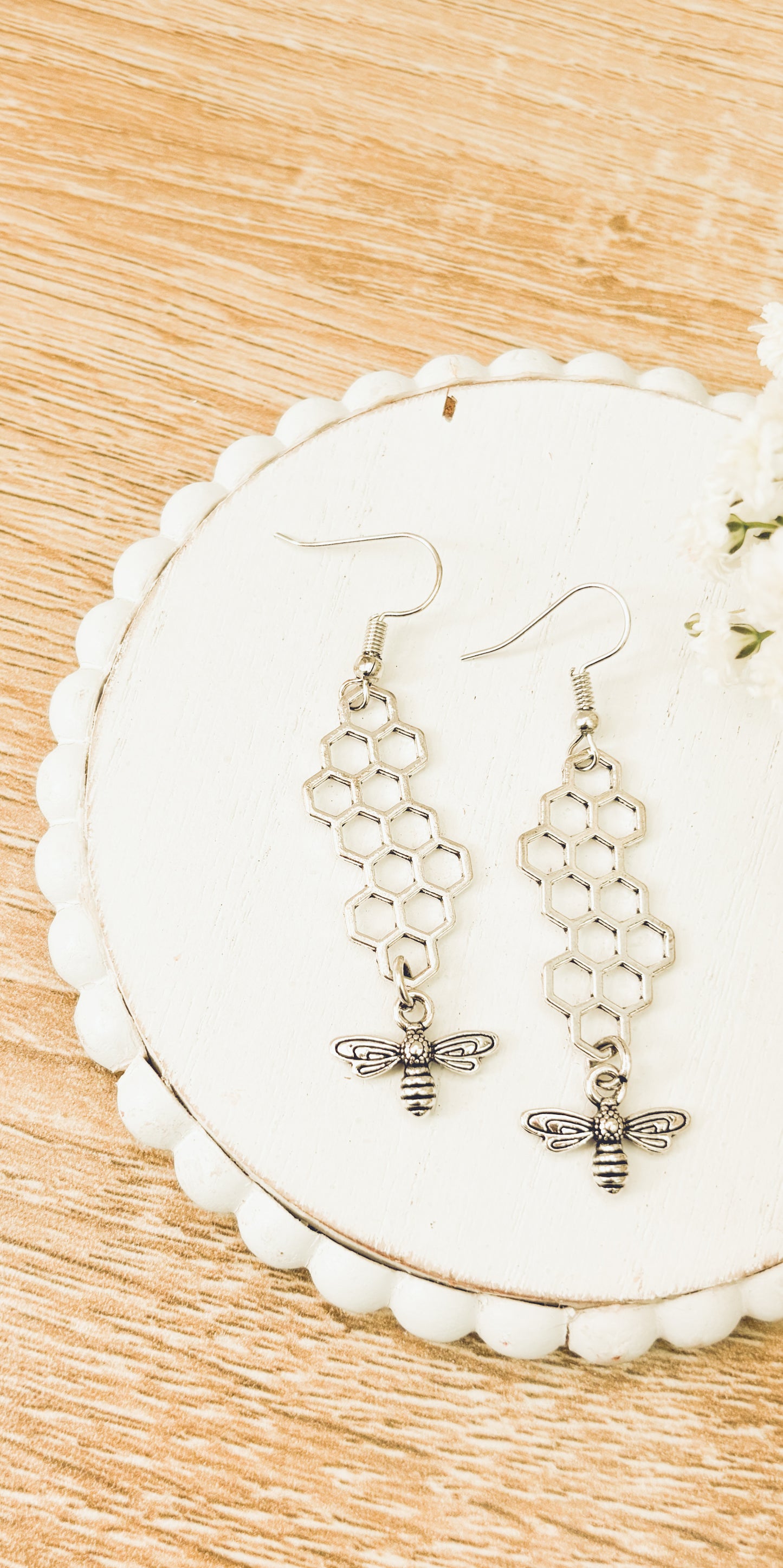 Gold or Silver Honeybee Honeycomb Earrings