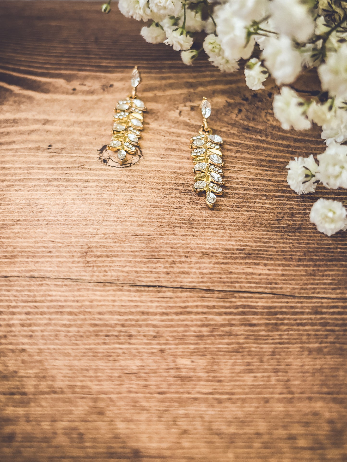 Beautiful Crystal and Gold Drop Leaf Earrings