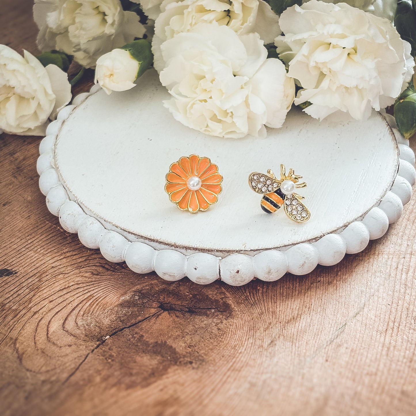 Adorable Bumble Bee and Flower Earrings